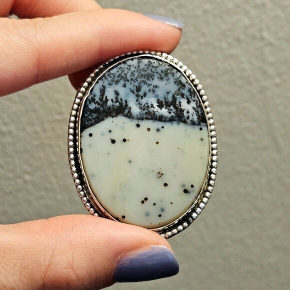 Vintage Southwestern Large Sterling Silver Dendritic Agate Pendant - Picture 4 of 8